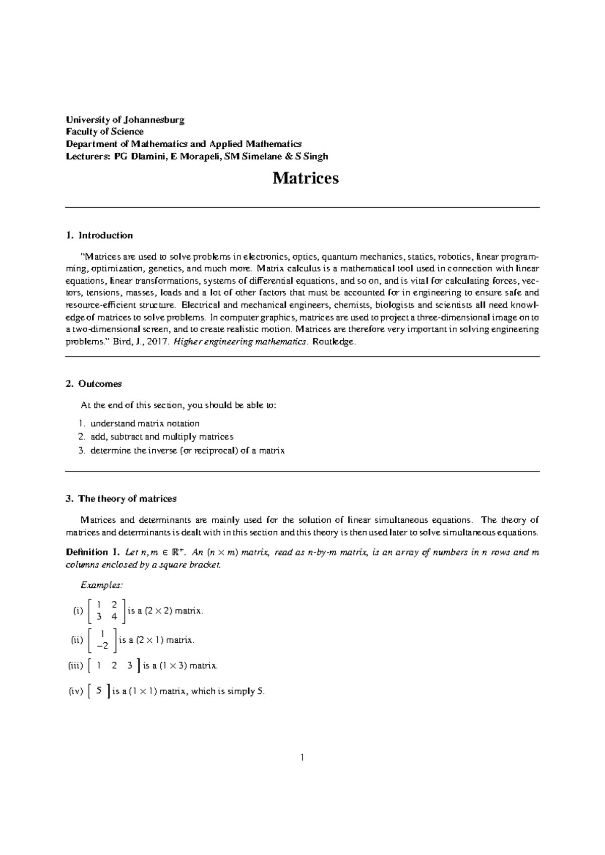 MATE1B1 Matrices - Introduction and Key Concepts Overview - Studocu