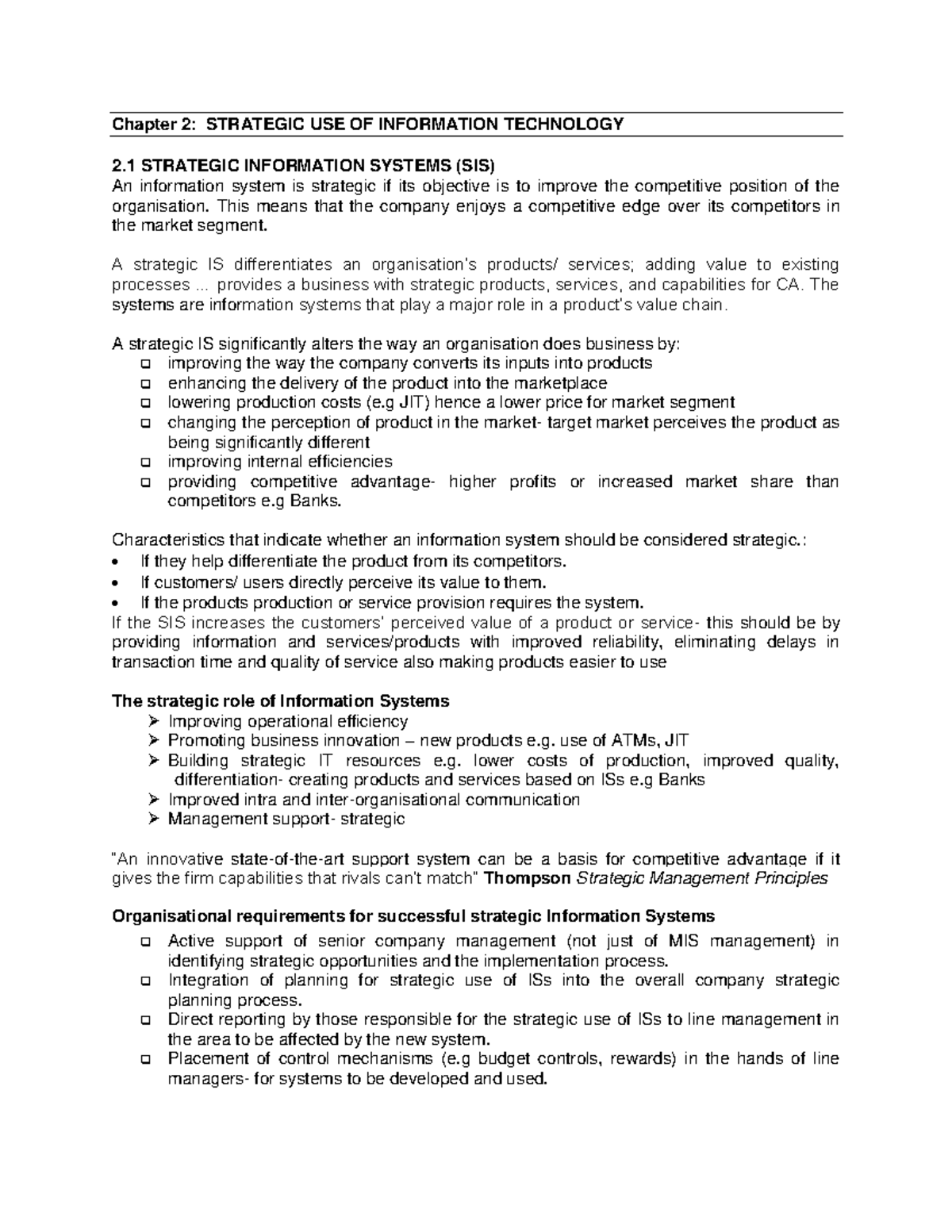 MIS Chapter 2: Strategic Use of Information Technology for Competitive ...