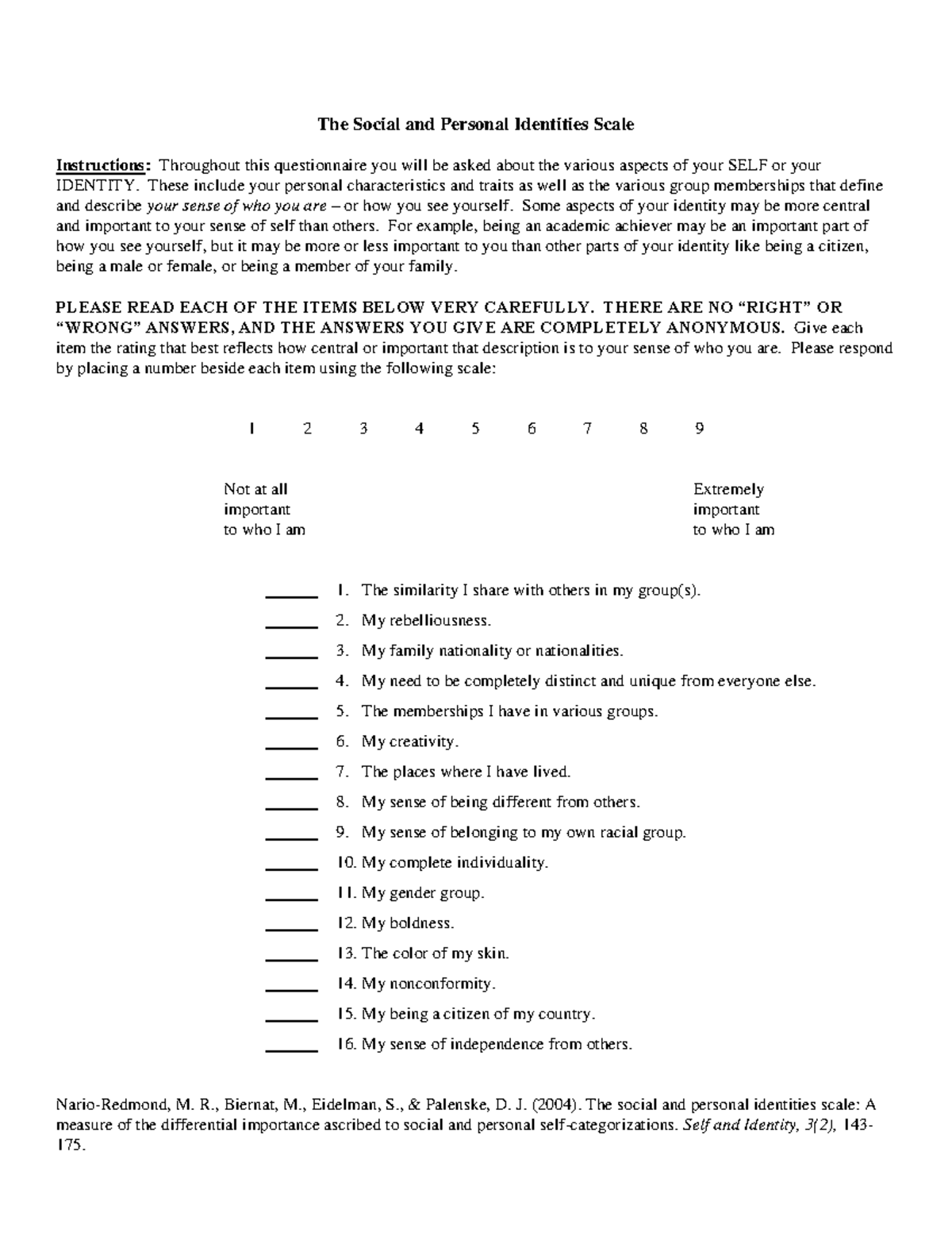 Social and Personal Identities Scale: Understanding Your Self-Identity ...