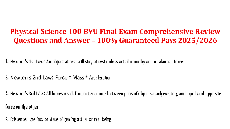 Physical Science 100 BYU Final Exam Comprehensive Review Guide - Studocu