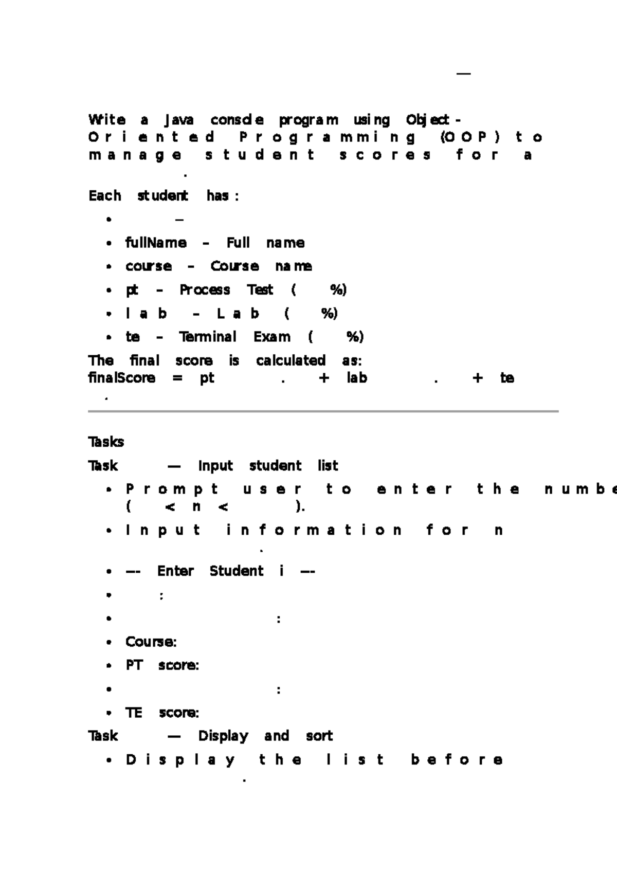 Java OOP Assignment: Student Score Management System - Studocu