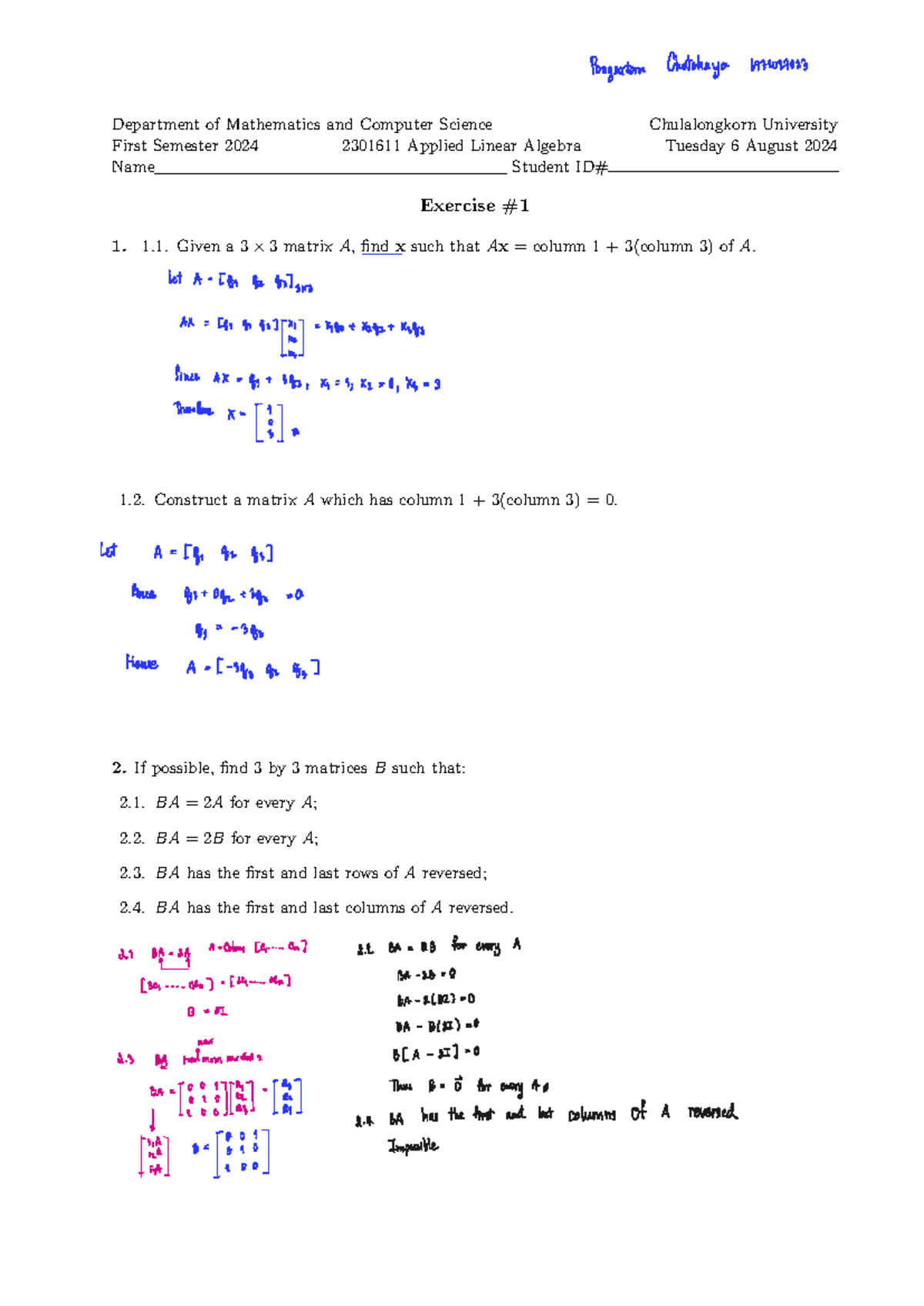 611 2567 Exercises E1 - Budbjcdbf - Department of Mathematics and ...