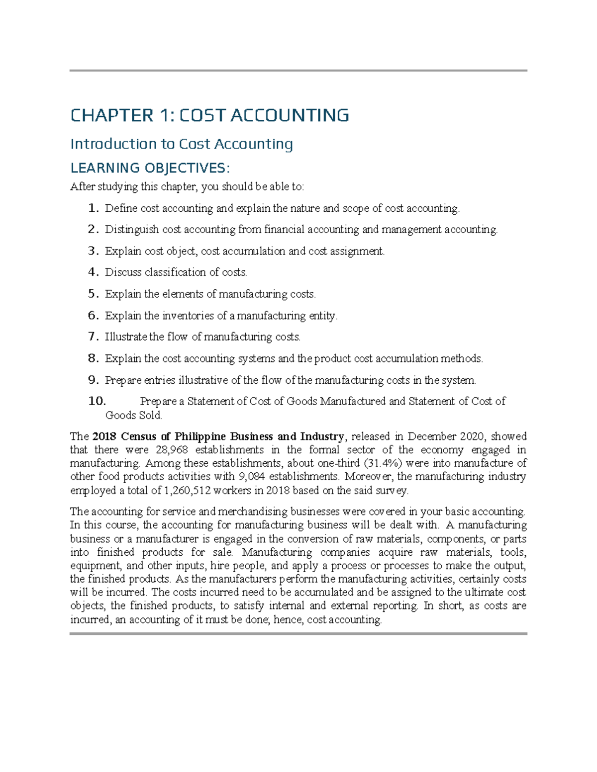 Cost Accounting and Control (ACC 101) - Chapter 1 Overview - Studocu