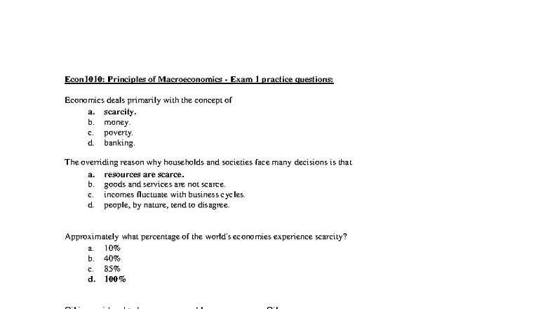 Econ1010: Principles of Macroeconomics Exam 1 Practice Questions ...