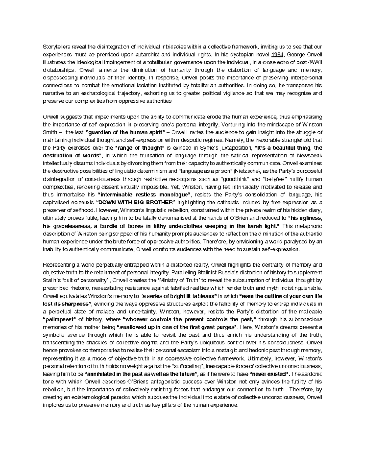 1984-CM-Essay: The Struggle for Individuality in Orwell's Dystopia ...
