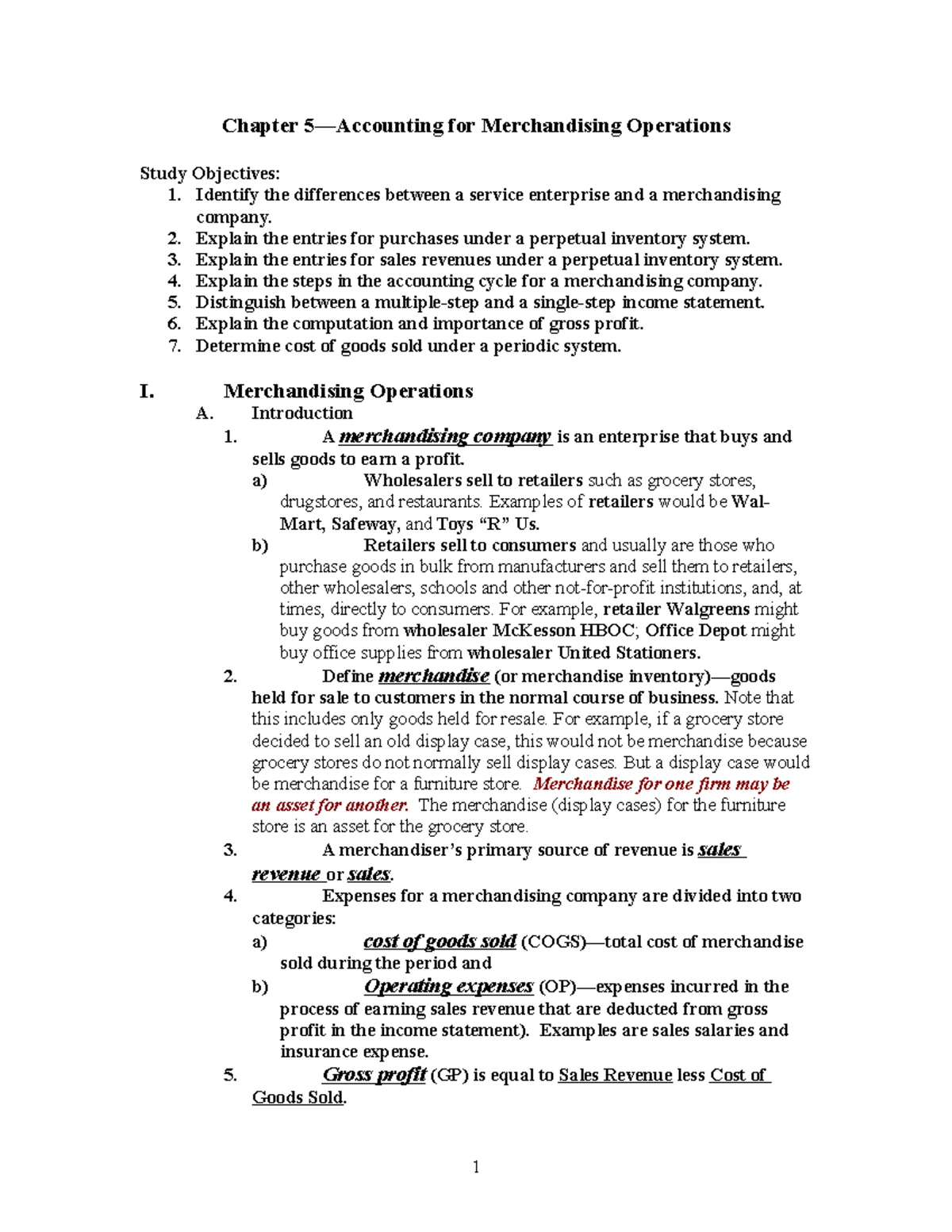 Chapter 5: Accounting for Merchandising Operations Overview - Document Preview