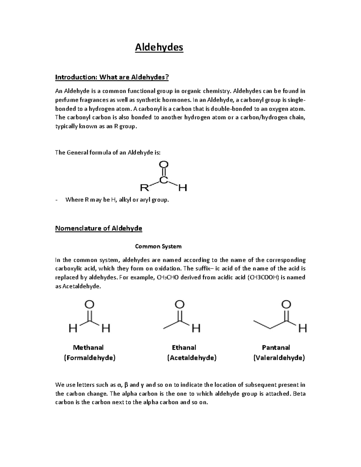 Chemistry 101: Aldehydes Overview and Reactivity for Final Exam - Studocu