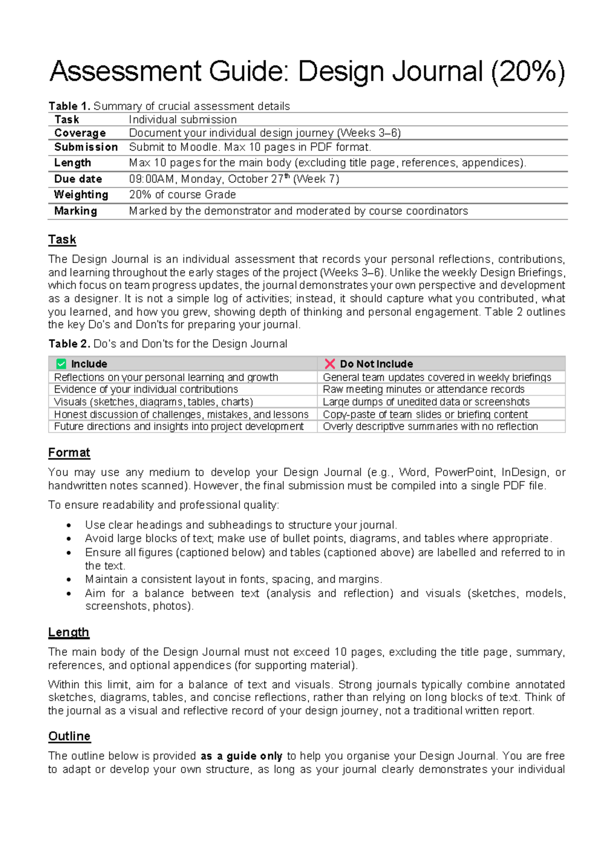 Assessment Guide: Design Journal for 2025T3 Submission - Studocu
