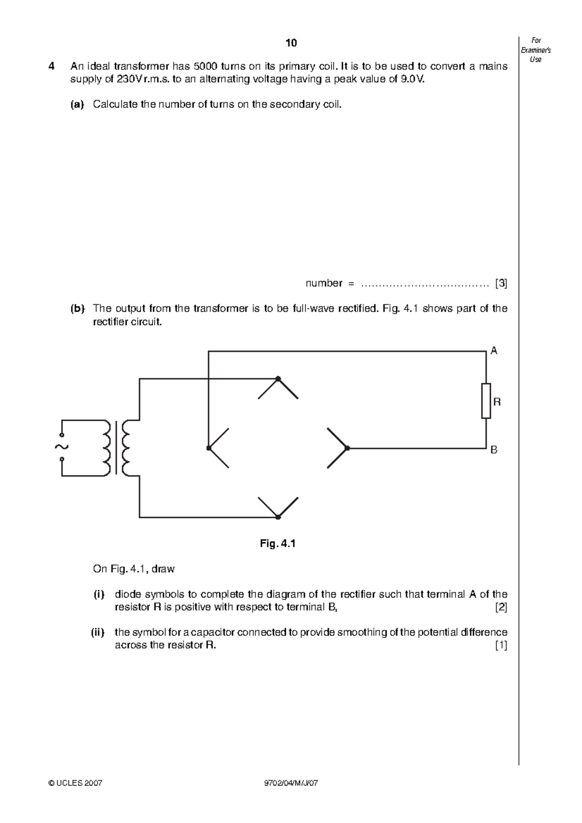 1-1 - Transformers questions - 10 9702/04/M/J/ For Examiner’s Use ...