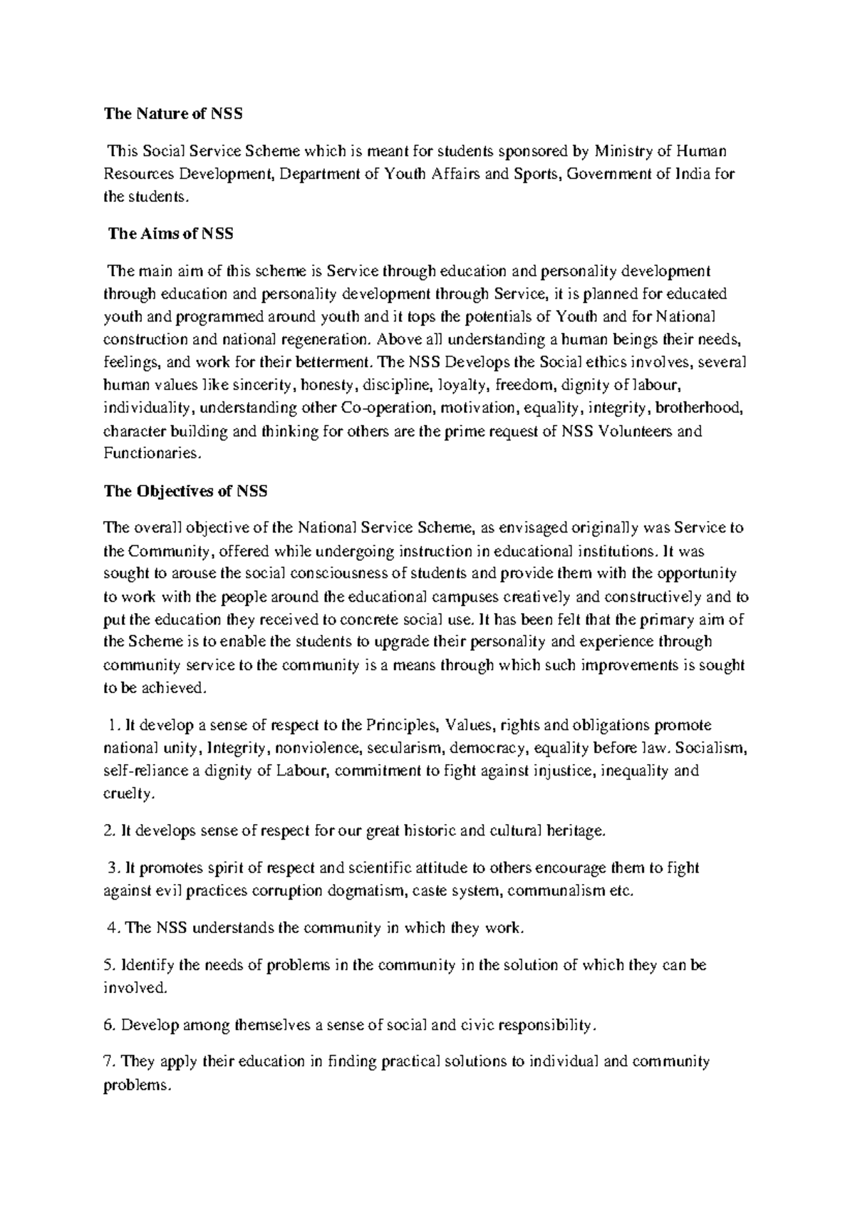 NSS Material-Final - Nothing - The Nature of NSS This Social Service ...