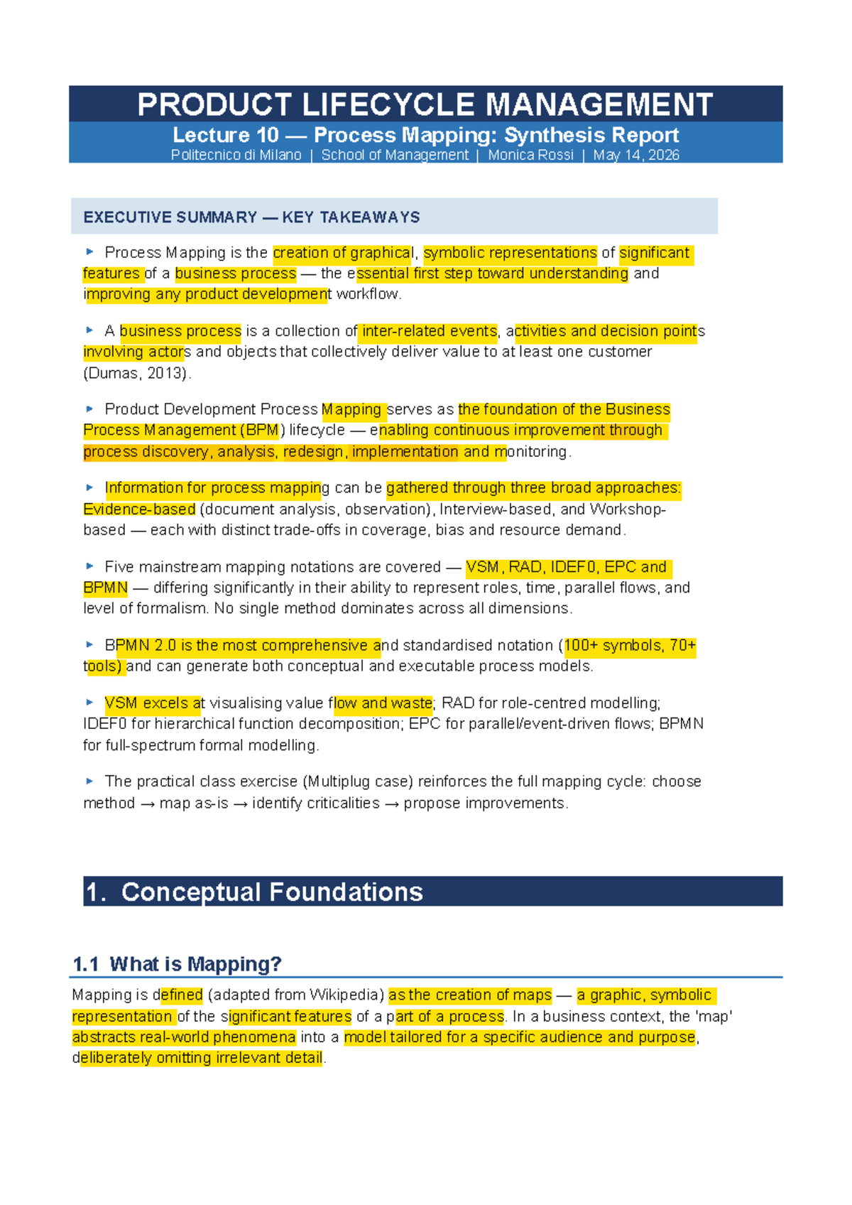 PRODUCT LIFECYCLE MANAGEMENT (PLM) Lecture 10: Process Mapping ...