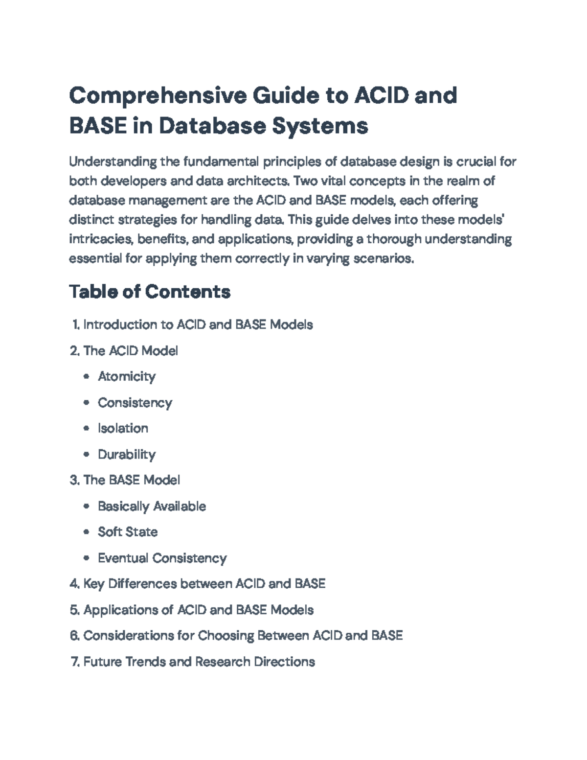 ACID vs BASE Models: A Comprehensive Guide for Database Systems - Studocu