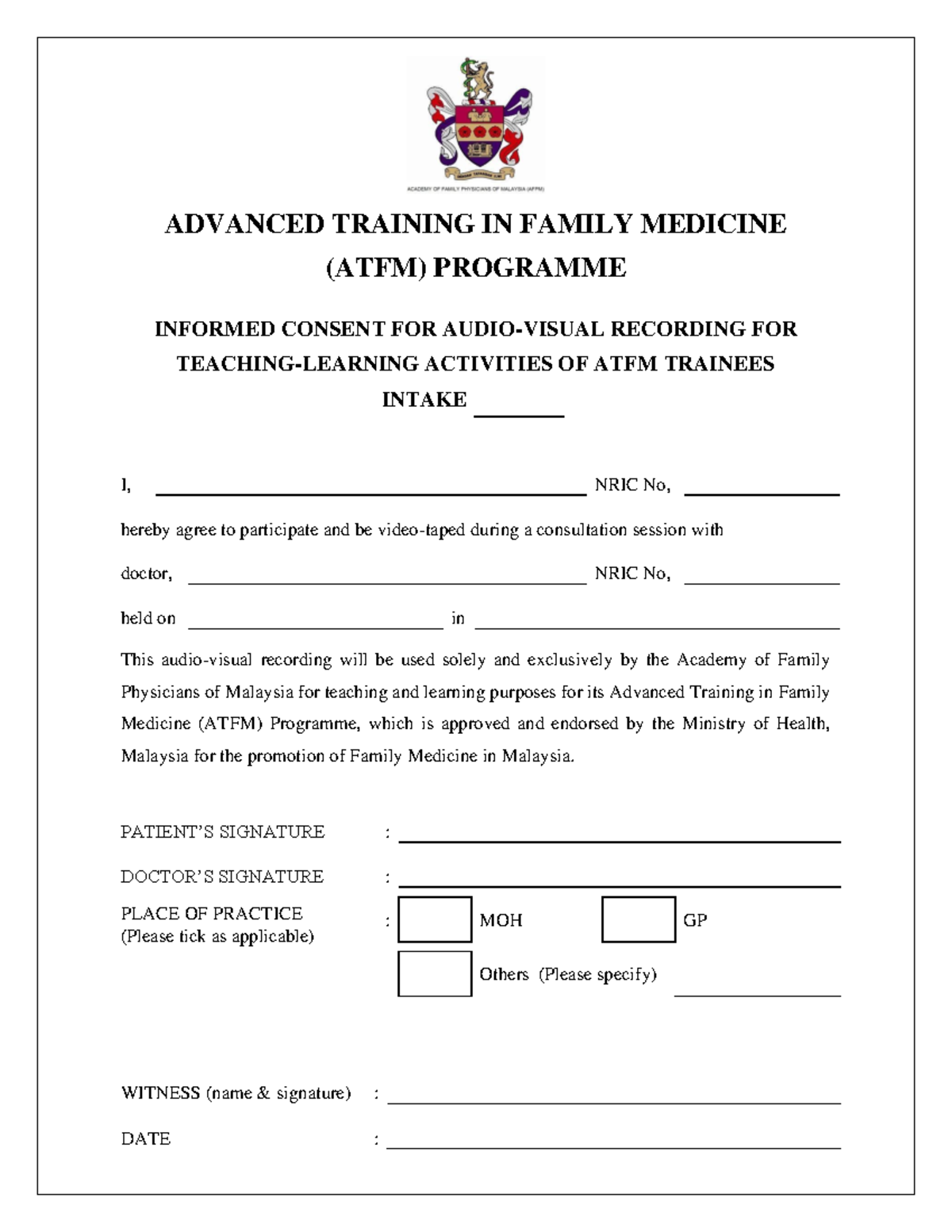 ATFM Informed Consent for AV Recording in Teaching Activities - Studocu