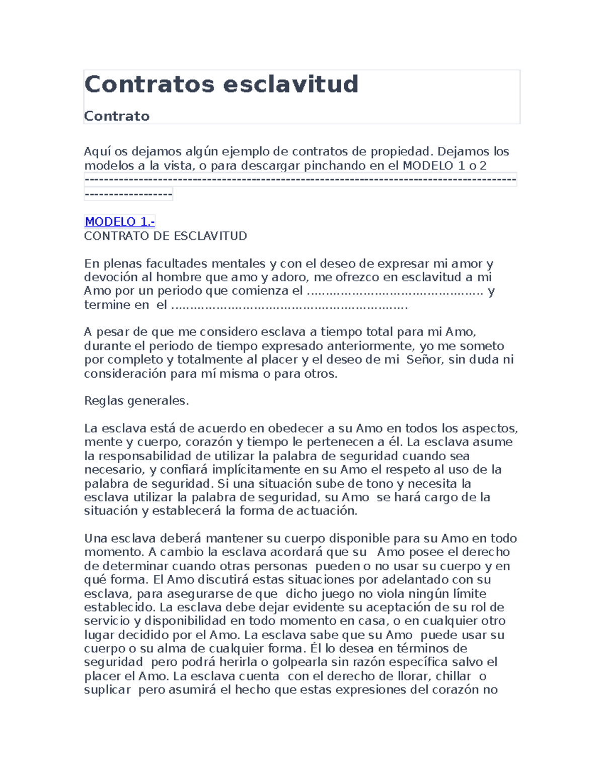 **Modelo de Contrato de Esclavitud: Ejemplos y Reglas** - Document Preview