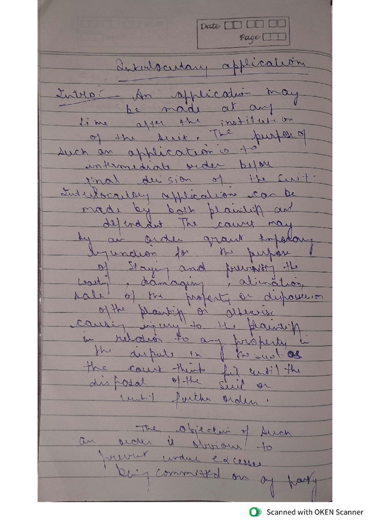 Interlocutory Applications and Injunctions - 9th Sem Legal Notes - Studocu