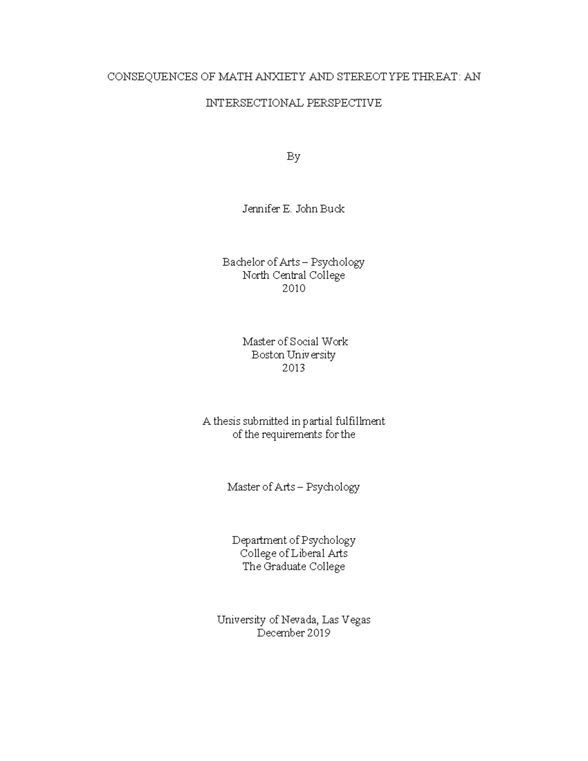 MA Psychology Thesis: Math Anxiety & Stereotype Threat Effects - Studocu