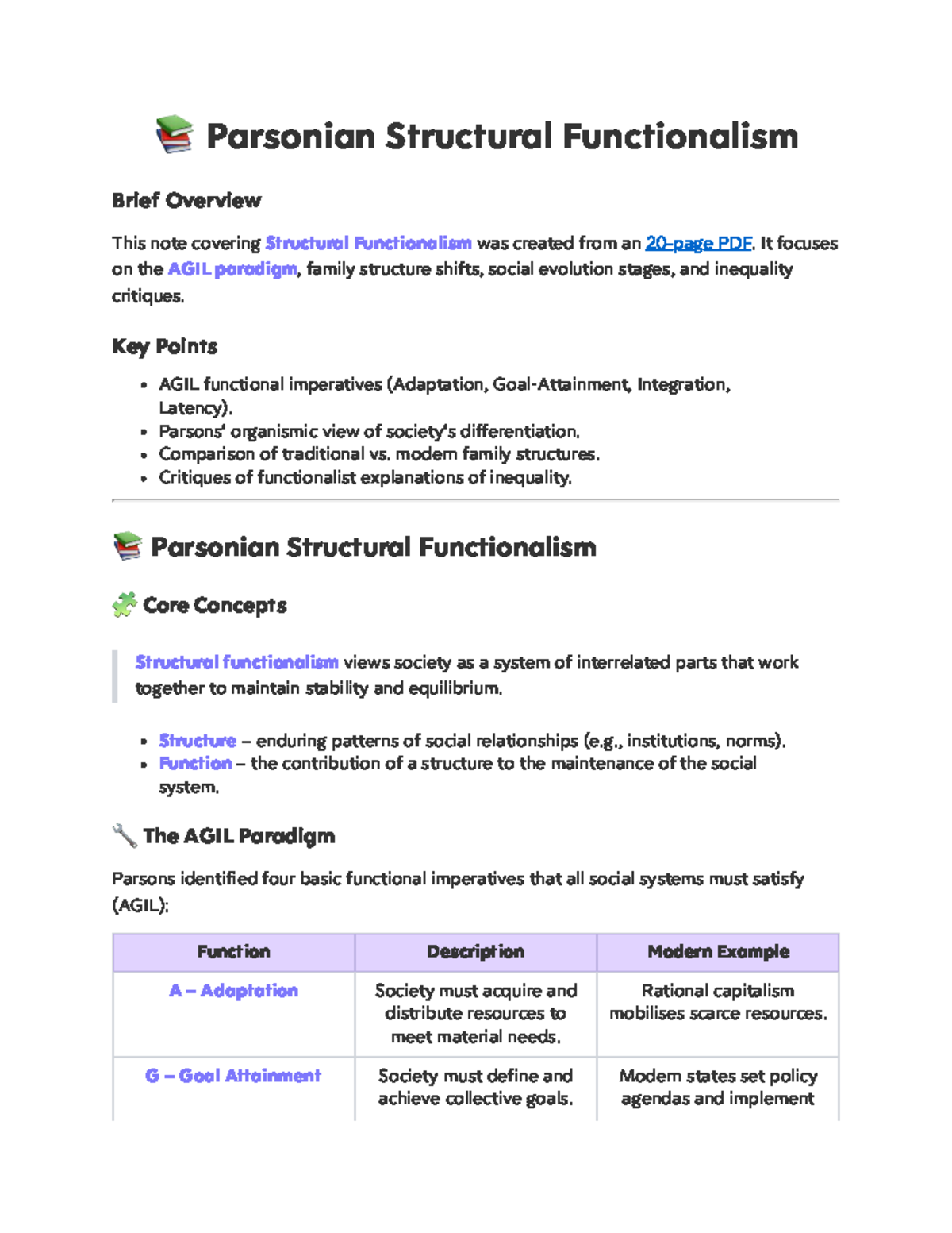Structural Functionalism Overview: Key Concepts & Critiques - Studocu