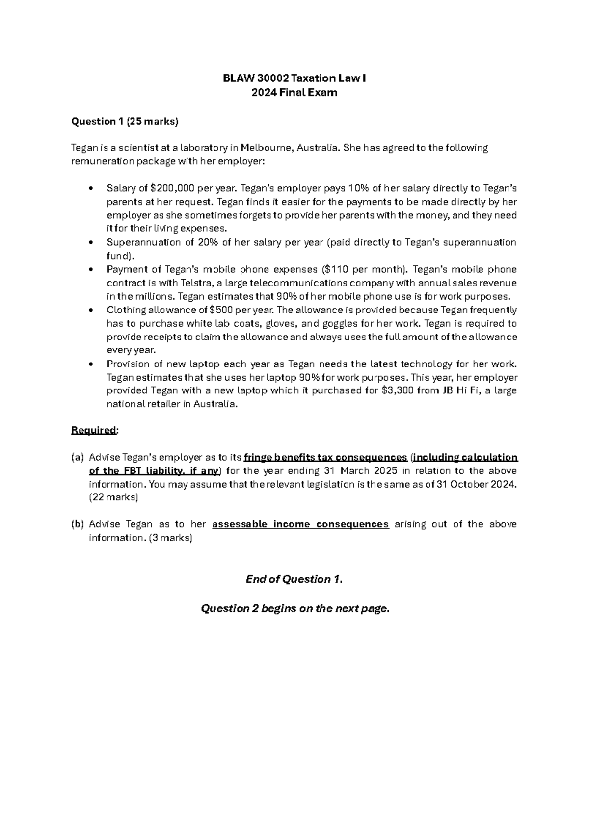 BLAW 2024 Final Exam Taxation Law I Questions & Analysis - Studocu