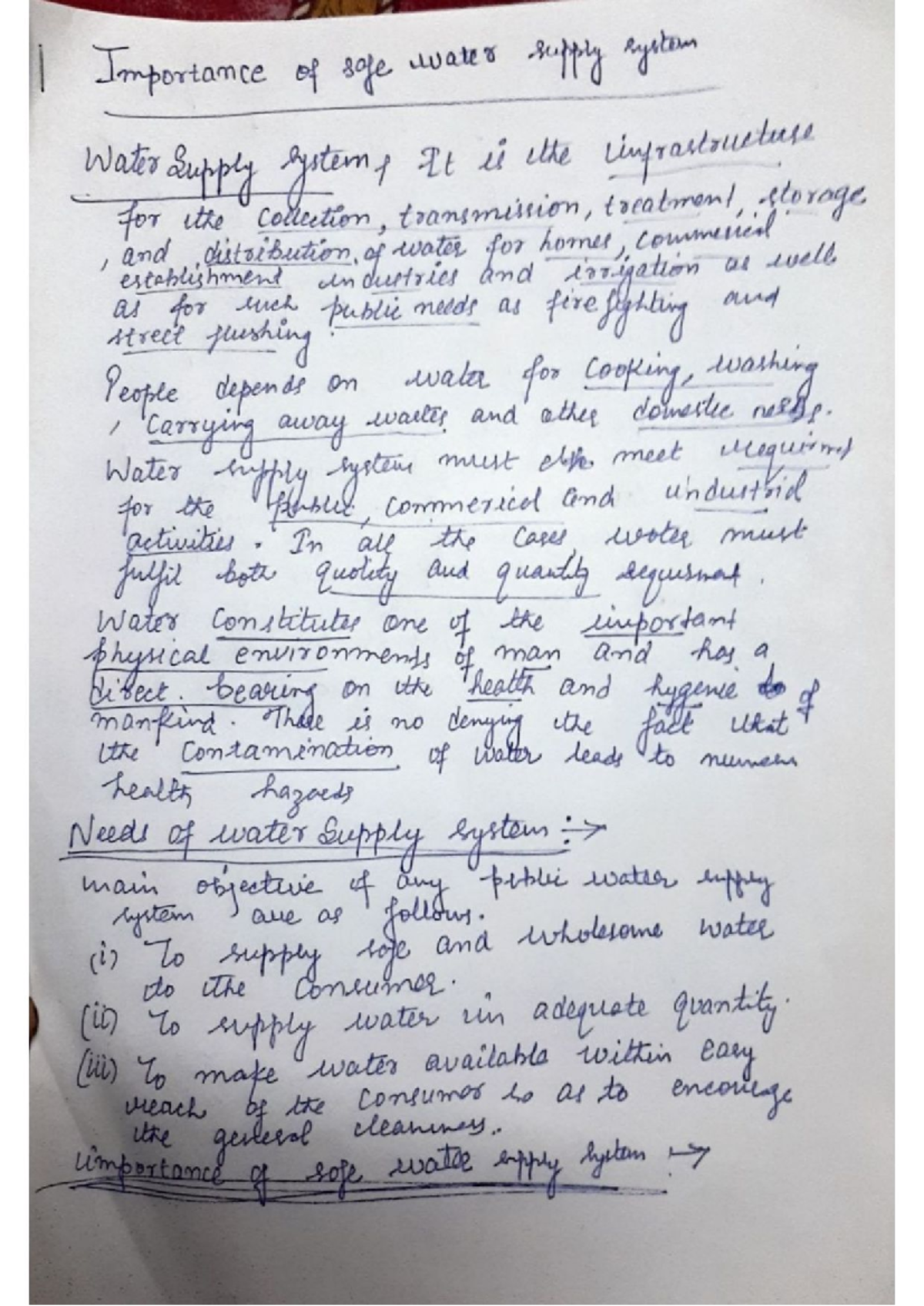 Importance of Safe Water Supply System: EEDM Sample Notes - Studocu