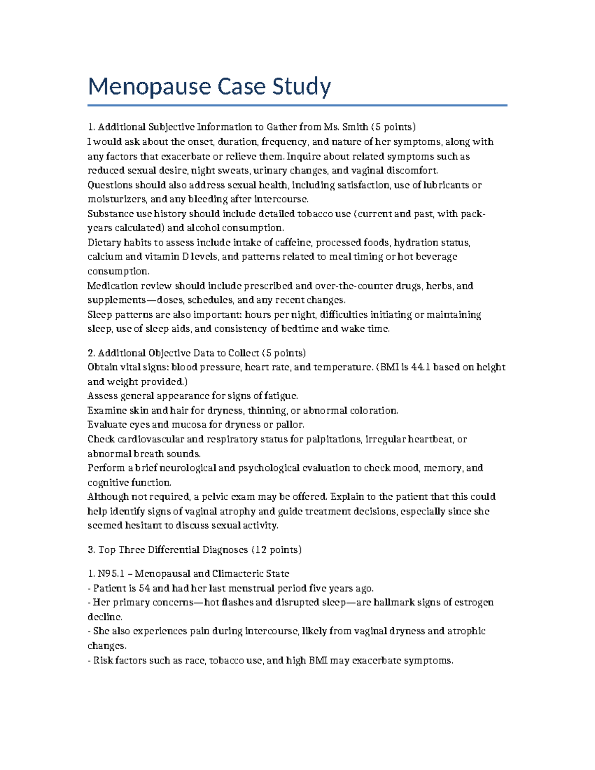Menopause Case Study 1: Comprehensive Assessment & Care Plan - Studocu