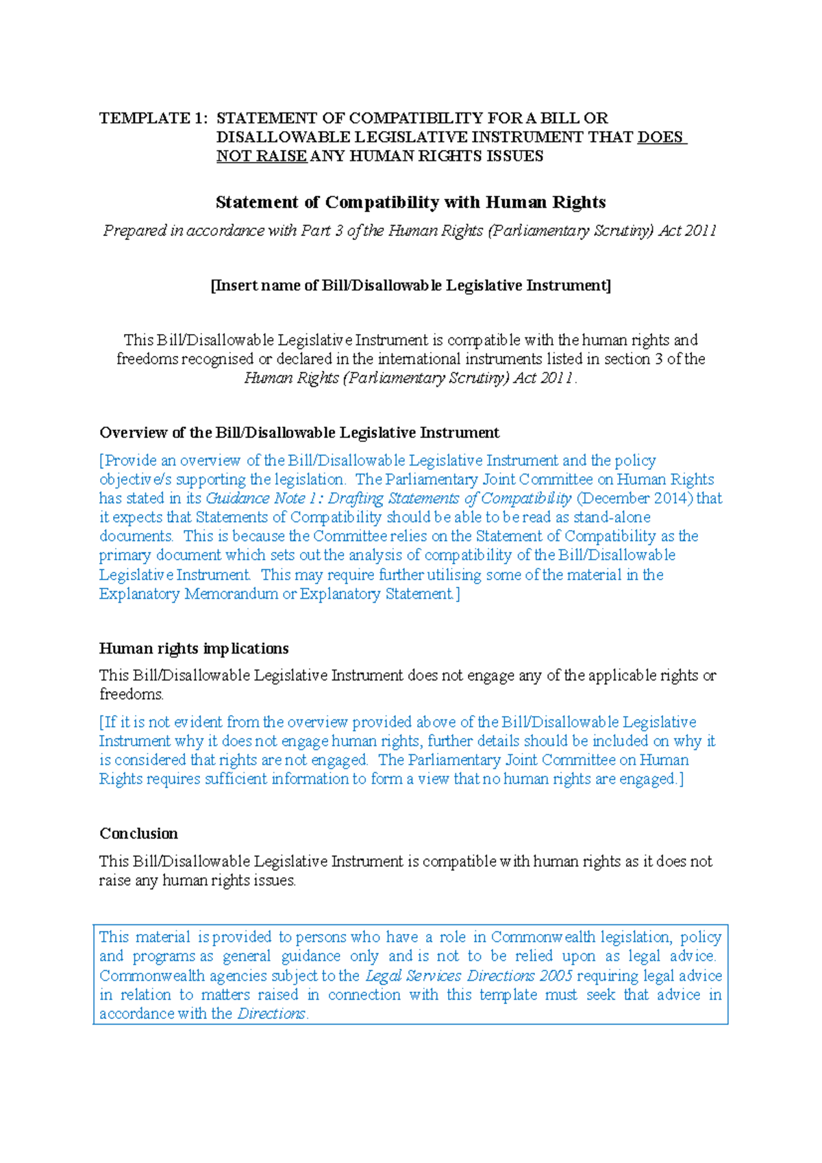 Template 1: Statement of Compatibility for Legislative Instruments ...
