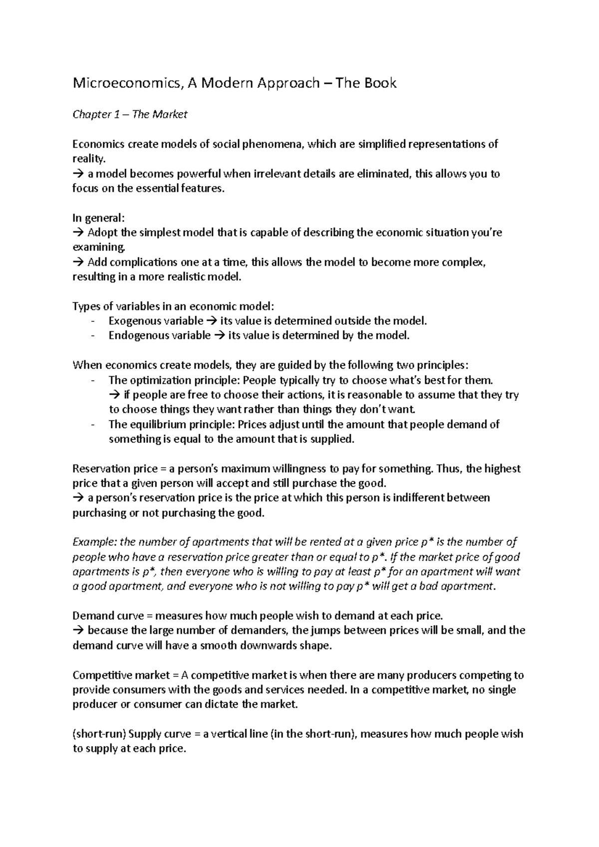 Microeconomics - Summary of Key Concepts and Principles - Studeersnel