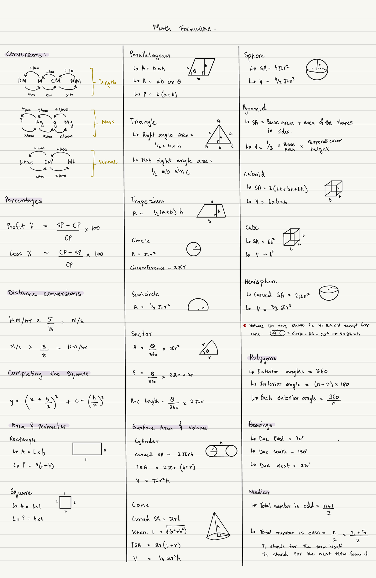 Maths Formulae Revision Notes - Math 101 - Studocu