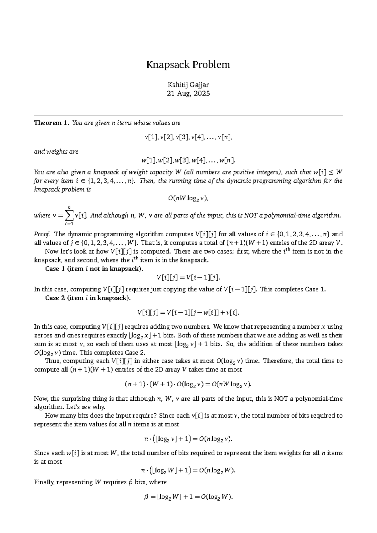 Knapsack Problem - Dynamic Programming Analysis (CS101) - Studocu