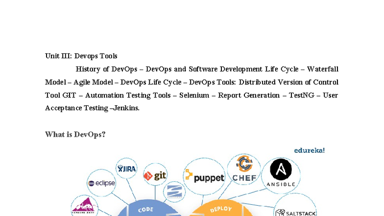 Unit 3 - DevOps Tools & Lifecycle: GIT, Selenium, and Agile Models ...