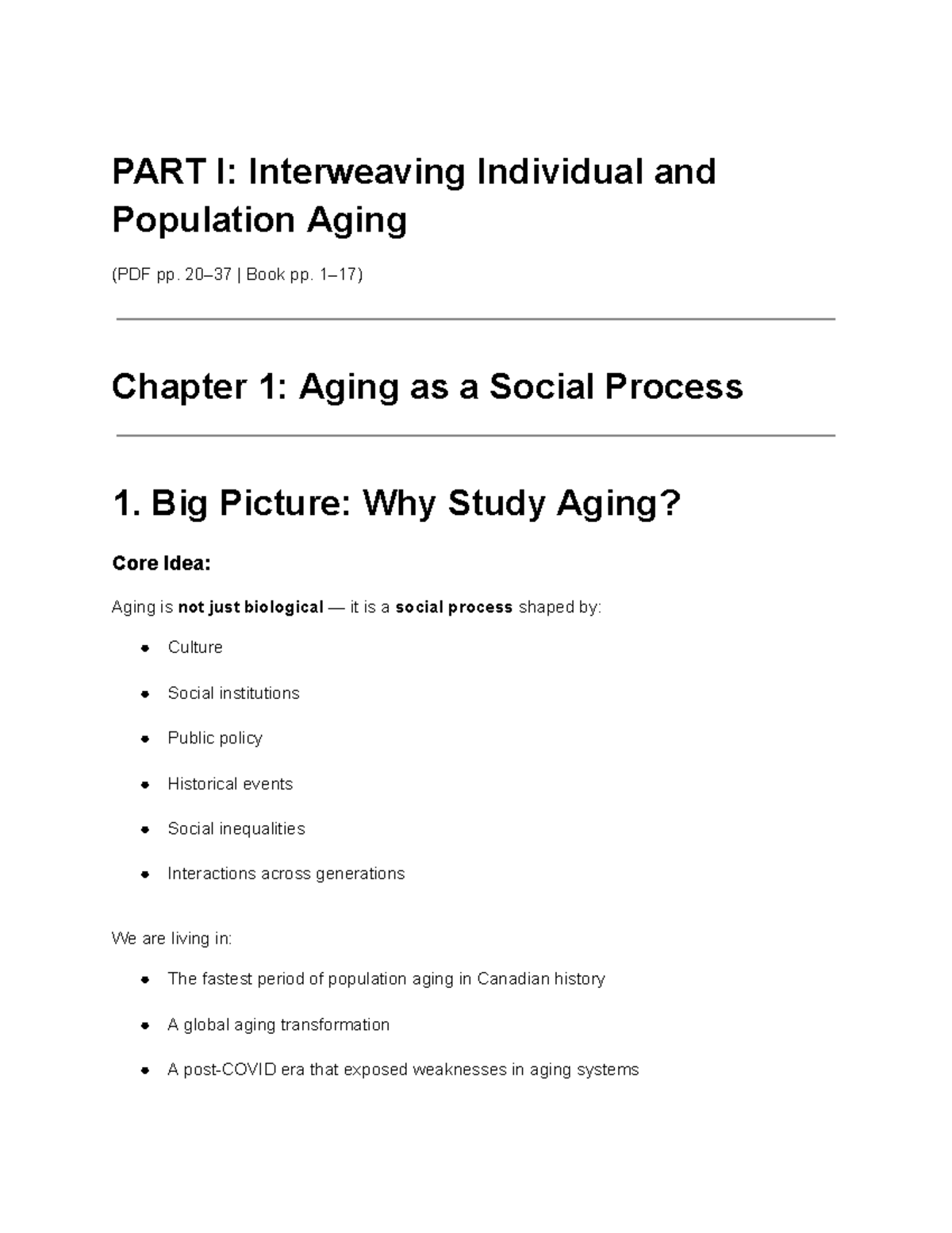 SOC 101: Aging as a Social Process - Week 1 Reading Summary - Studocu