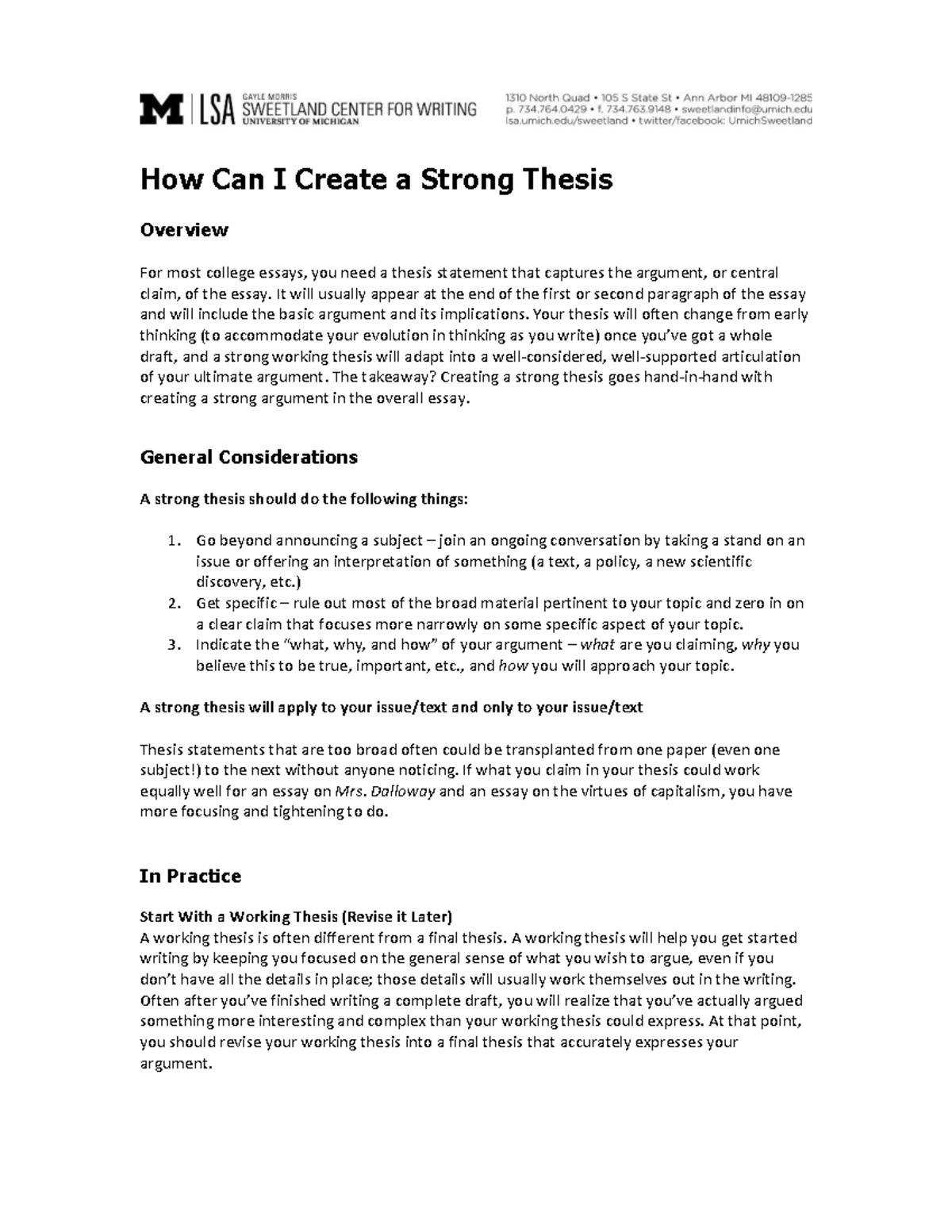 How to Craft a Strong Thesis Statement for College Essays - Studocu