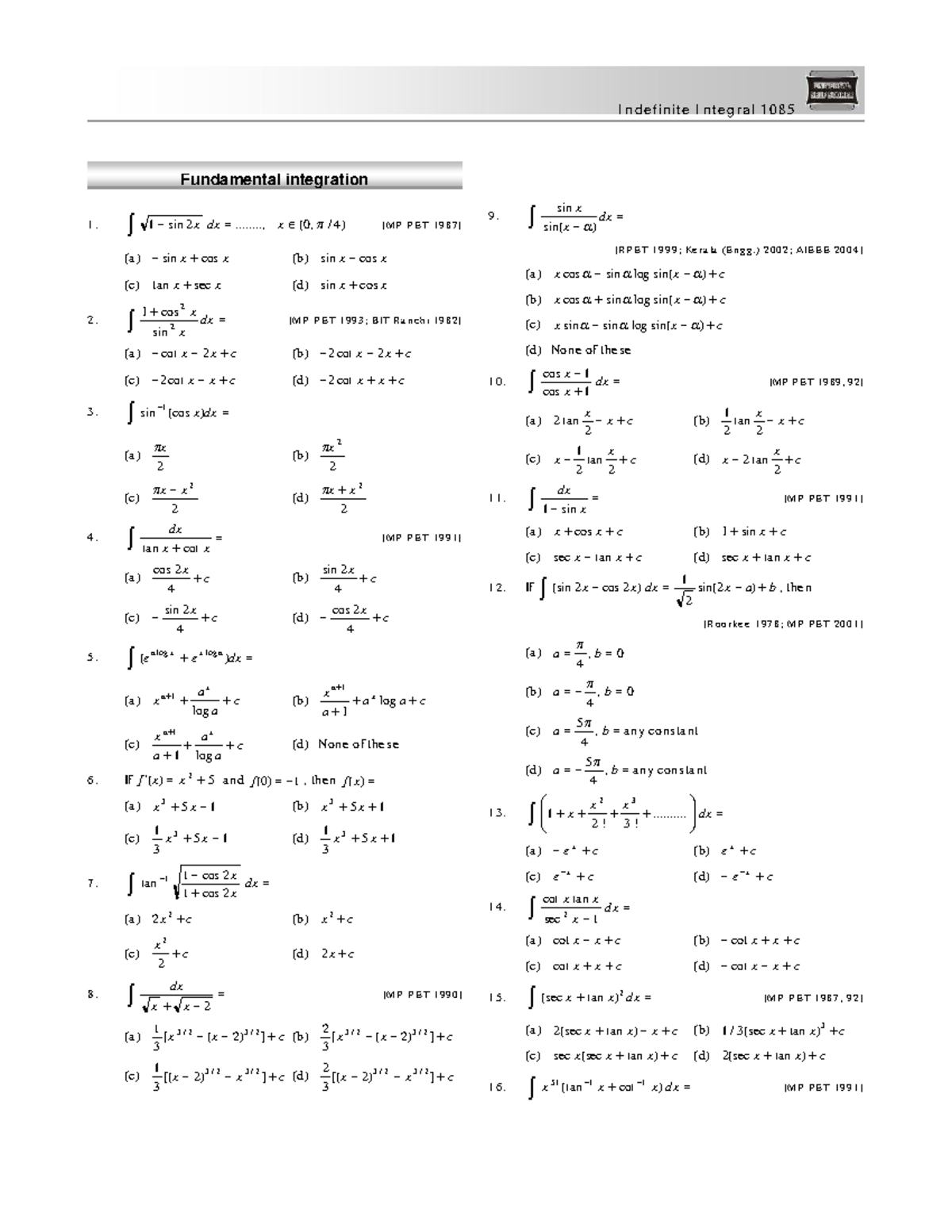 Indefinite Integral Study Notes 1085 - Studocu