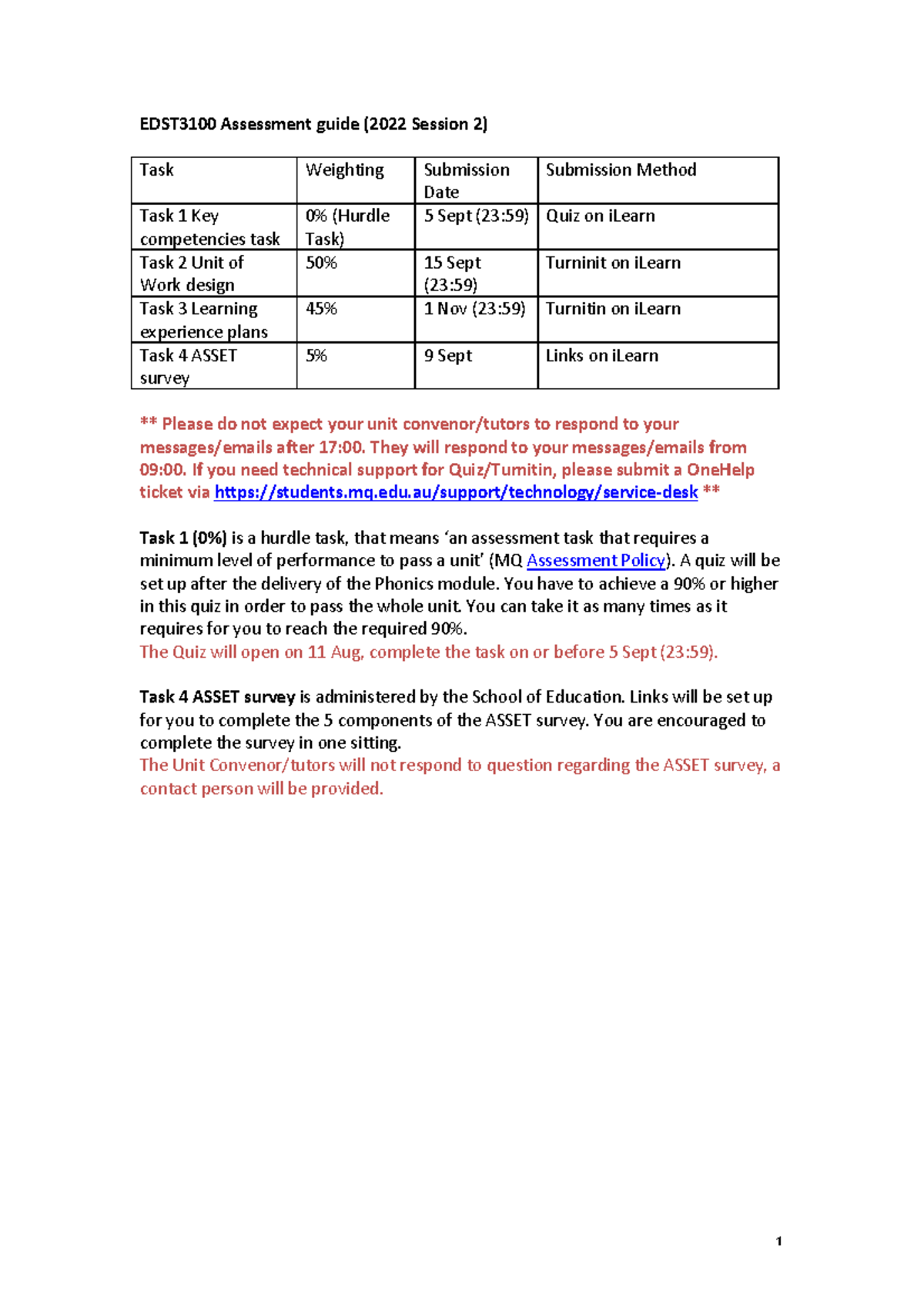 EDST3100 Assessment Guide and Task Details for 2022 Session 2 - Studocu