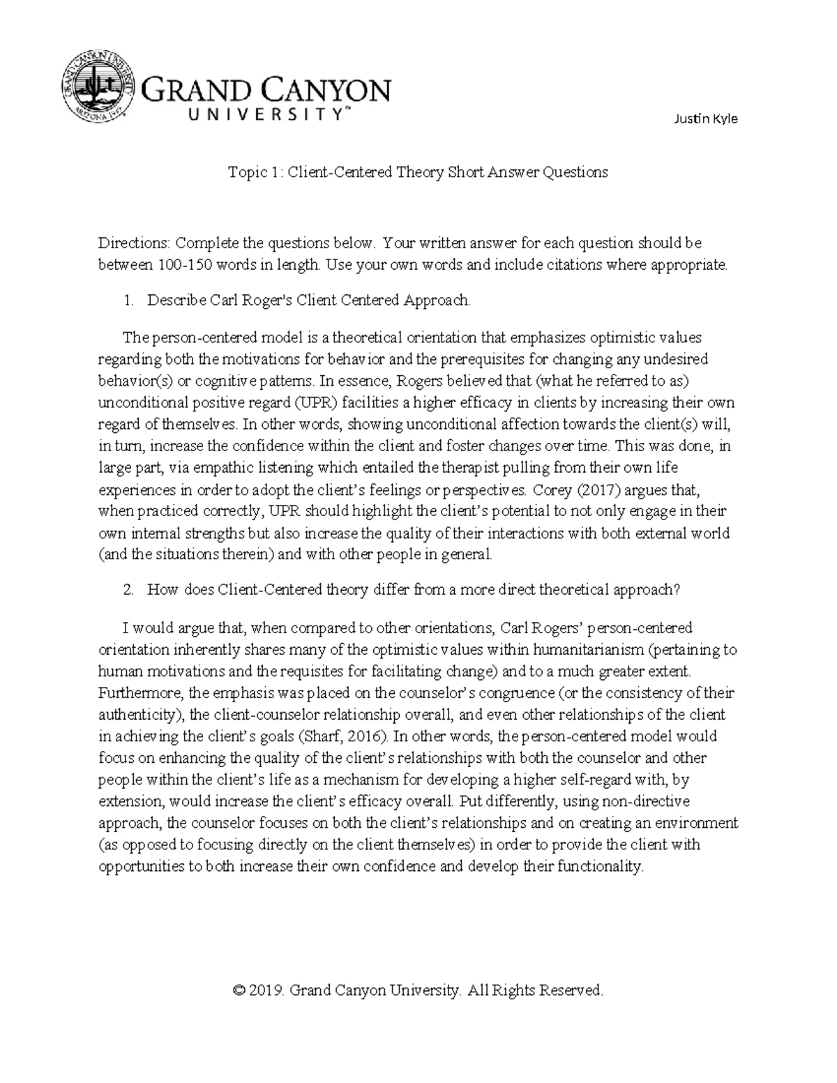 Client-Centered Theory: Short Answer Responses and Insights - Studocu