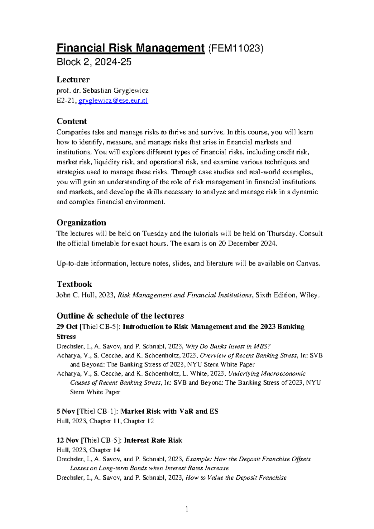 FEM11023-FRM-Course Syllabus: Financial Risk Management Overview ...