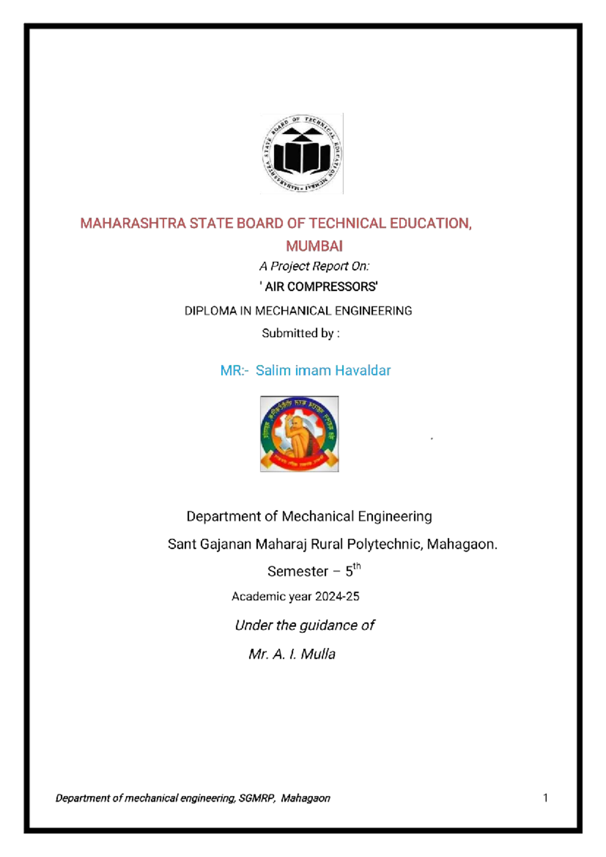A project report on air diploma in mechanical engineering (ME 5th sem ...