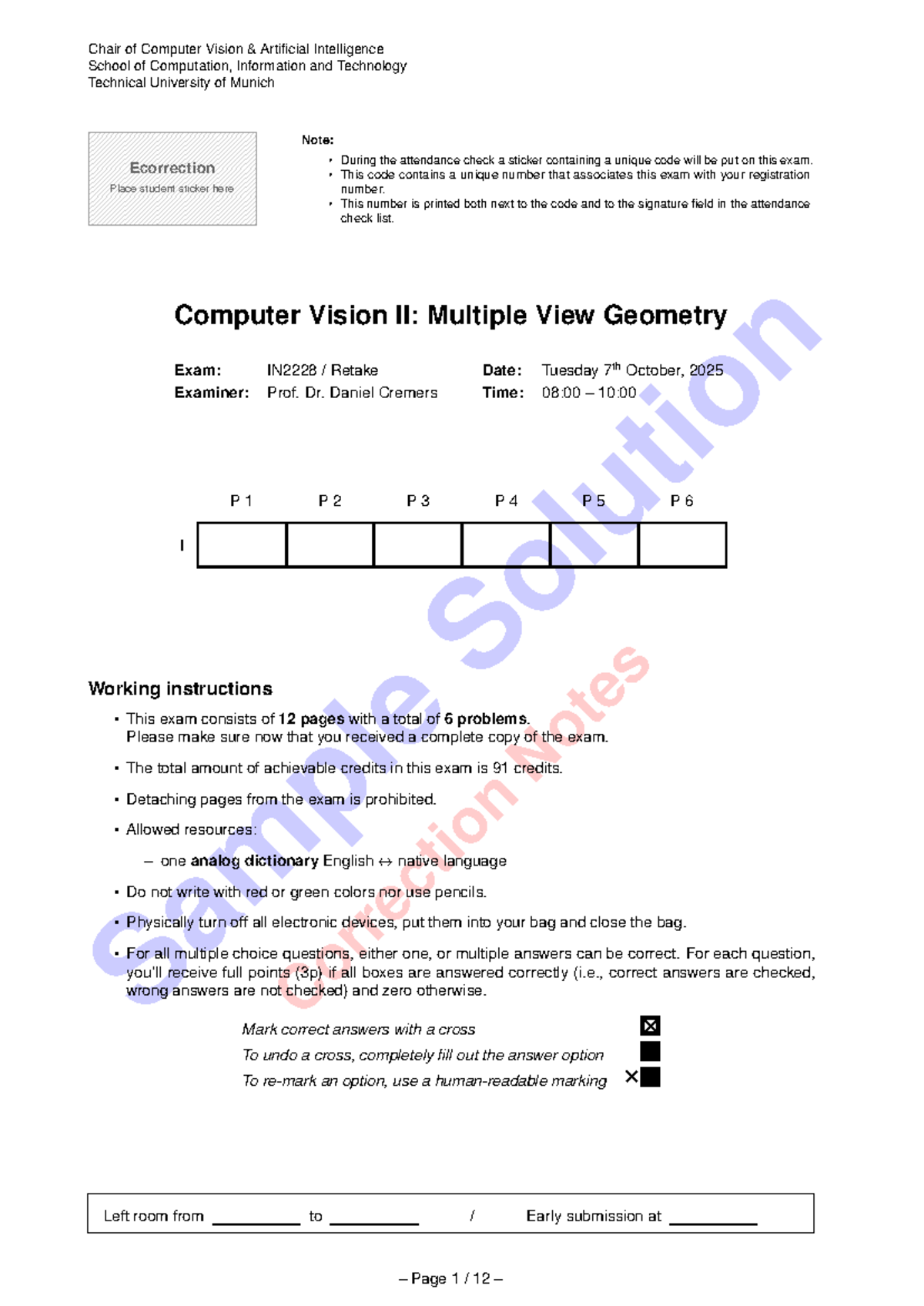 Computer Vision II: 2025 Retake Exam Solutions (P3) - Studocu