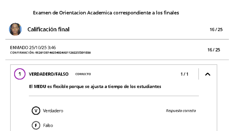 Examen Final de Orientación Académica - Calificación y Respuestas - Document Preview