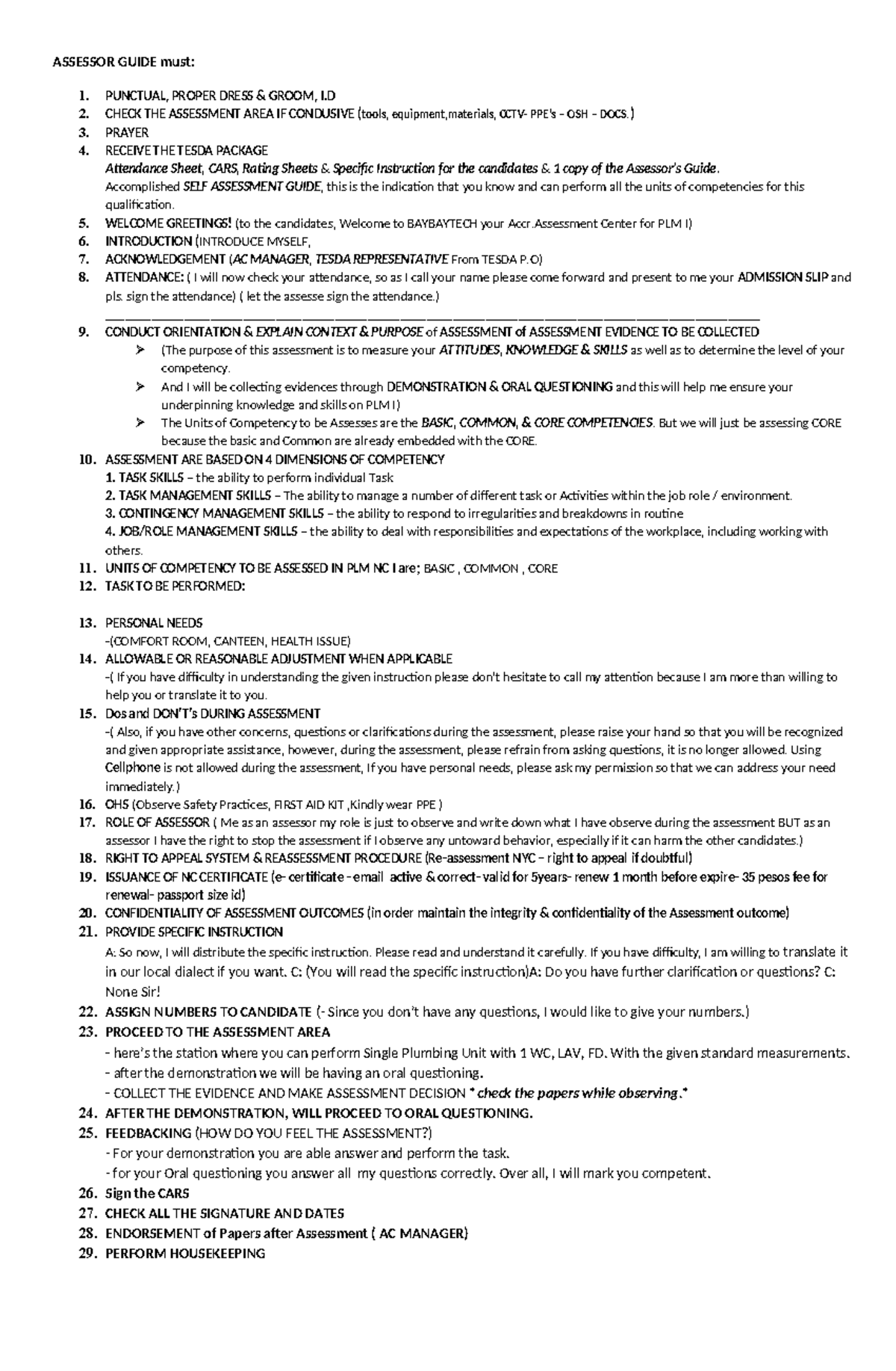 Ssessor Guide 2 - FOR EDUCATIONAL PURPOSE - ASSESSOR GUIDE must: 1 ...
