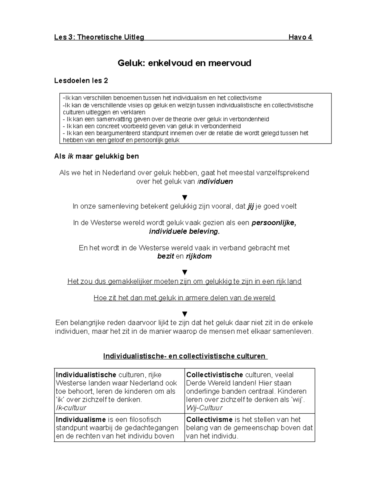 Les 3: Theorie over Geluk in Individualisme en Collectivisme - Havo 4 ...