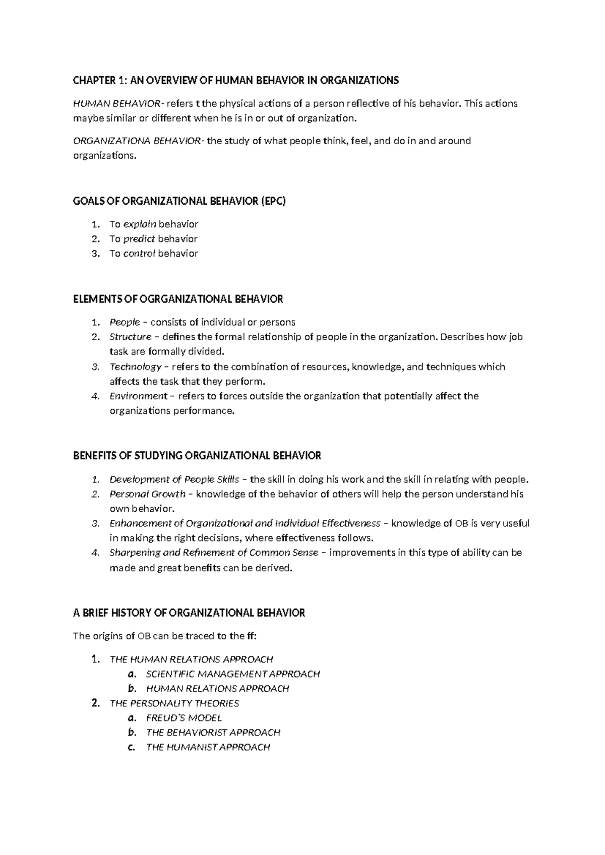 CHAPTER 1: OVERVIEW OF HUMAN BEHAVIOR IN ORGANIZATIONS (EPC) - Studocu
