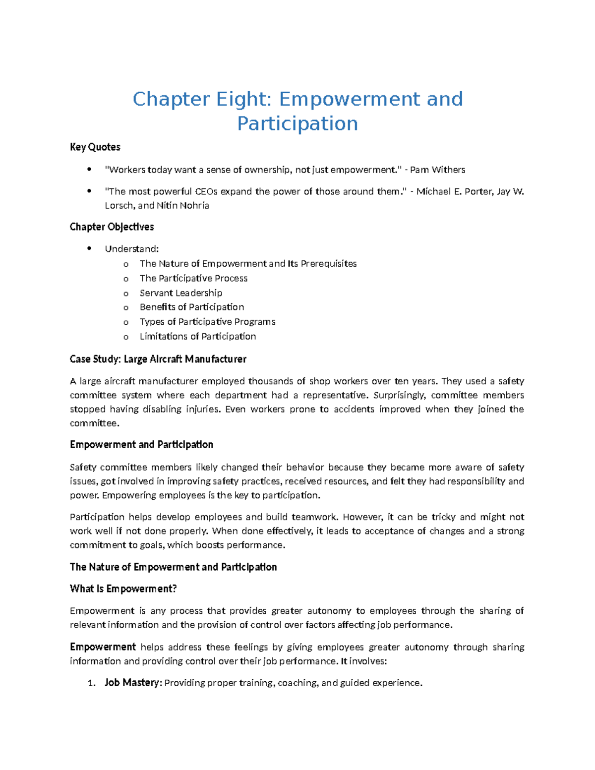 CH -8 - Empowerment and Participation: Key Insights and Quotes - Studocu