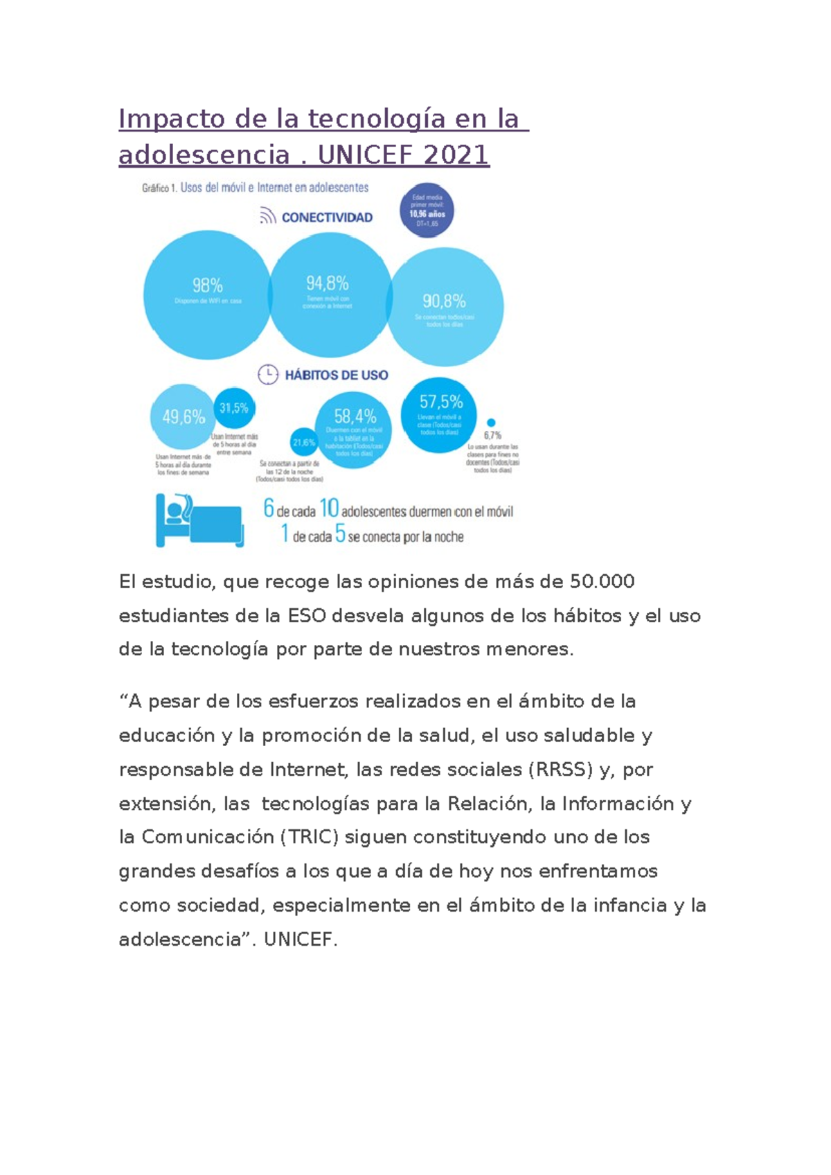 Impacto de la tecnología en la adolescencia - UNICEF 2021 El estudio ...