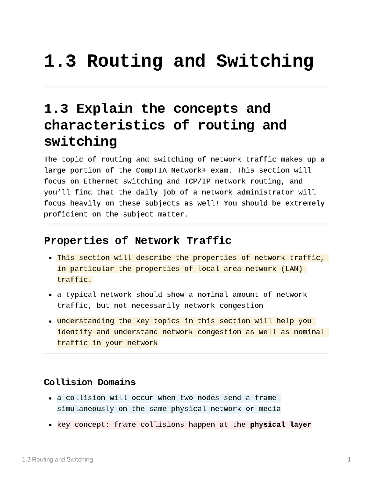 1.3 Routing and Switching: Key Concepts for CompTIA Network+ Exam - Studocu