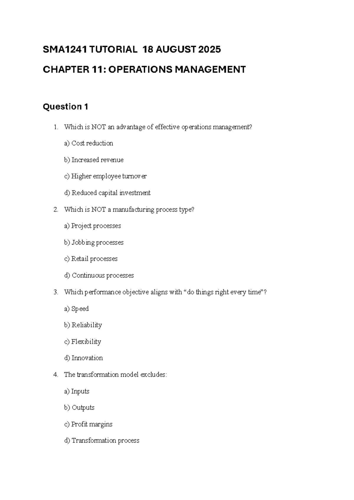 SMA1241 Tutorial: Operations Management Case Study & Discussion ...