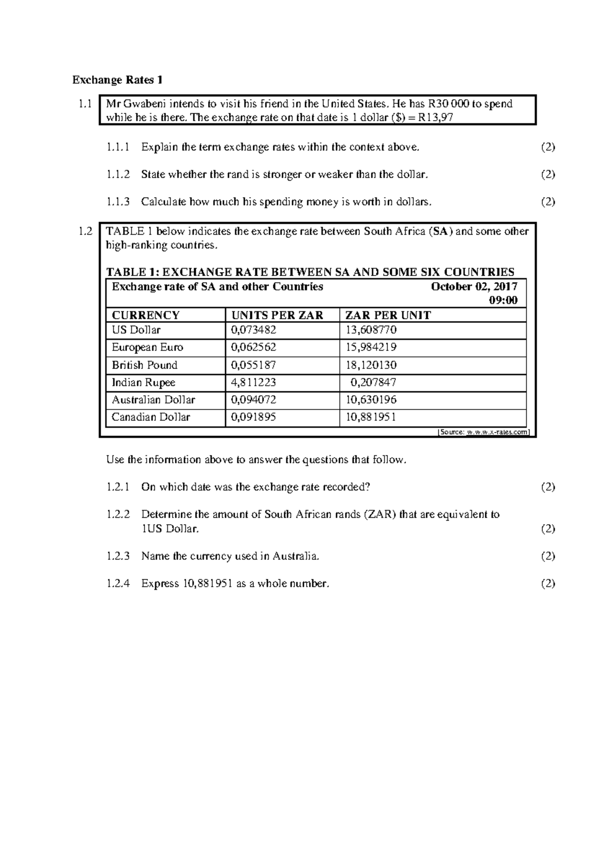 Exchange Rates: Mathematical Literacy & Natural Science (ENG) - Studocu