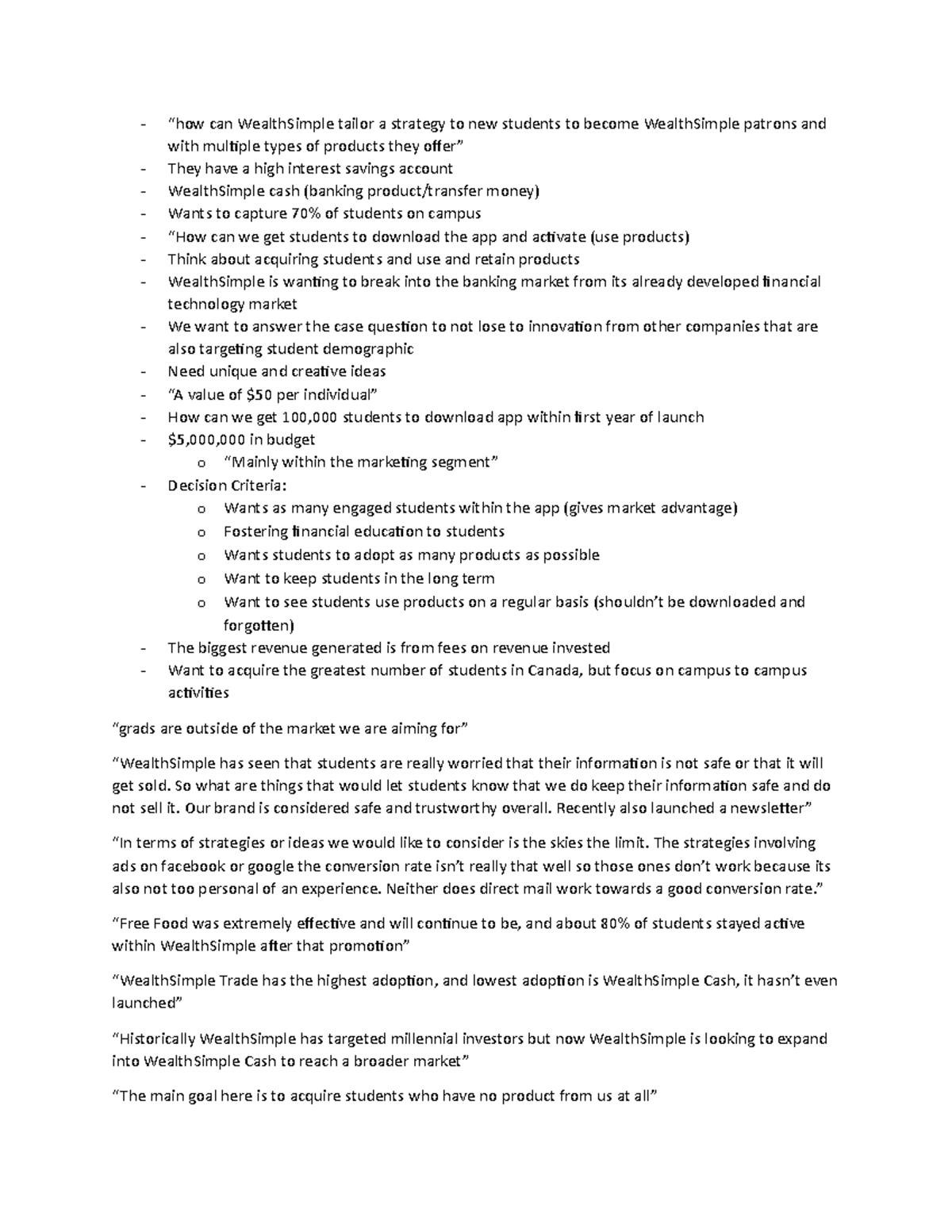 Wealth SImple - Notes - “how can WealthSimple tailor a strategy to new ...