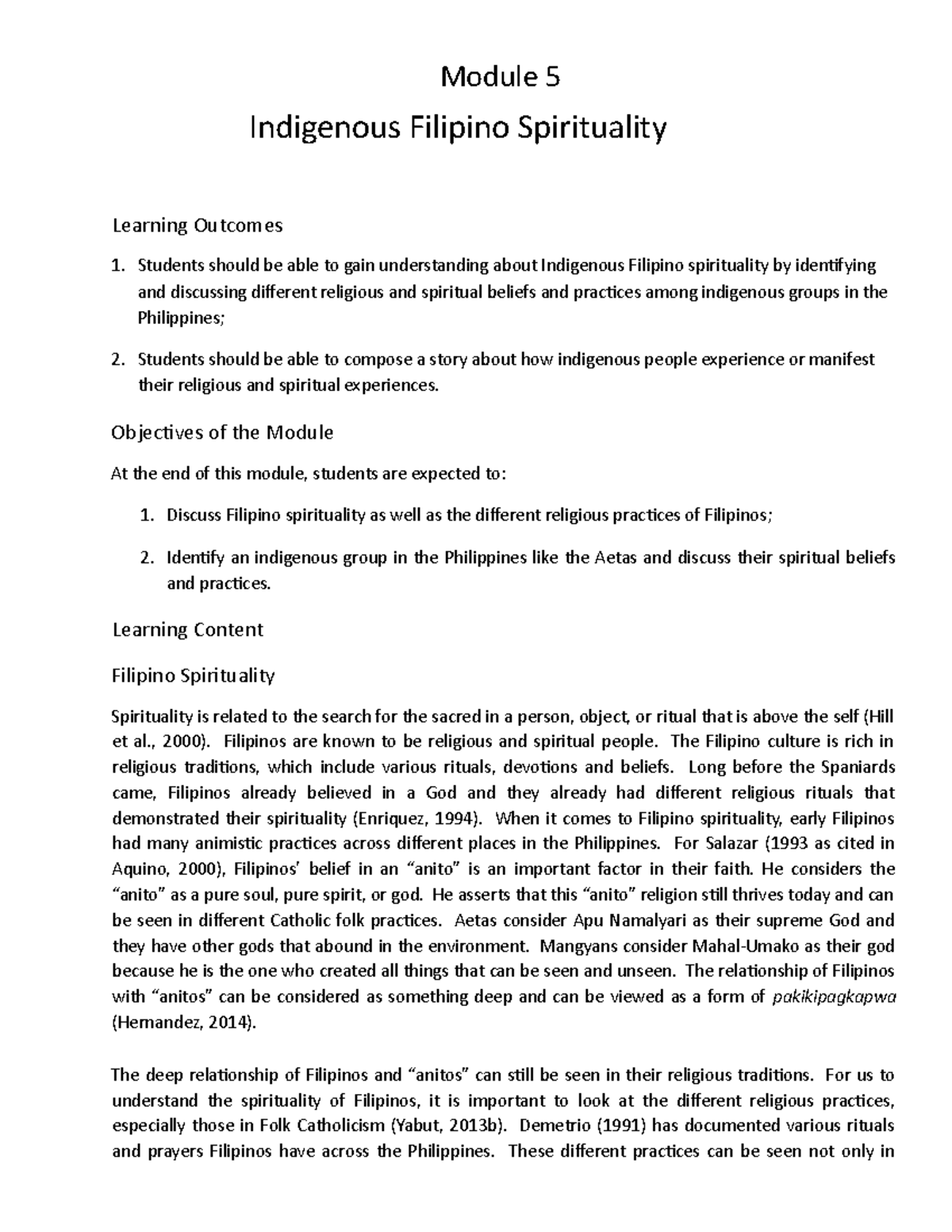 Indigenous Filipino Spirituality in Social Work (Modules 5-9) - Studocu