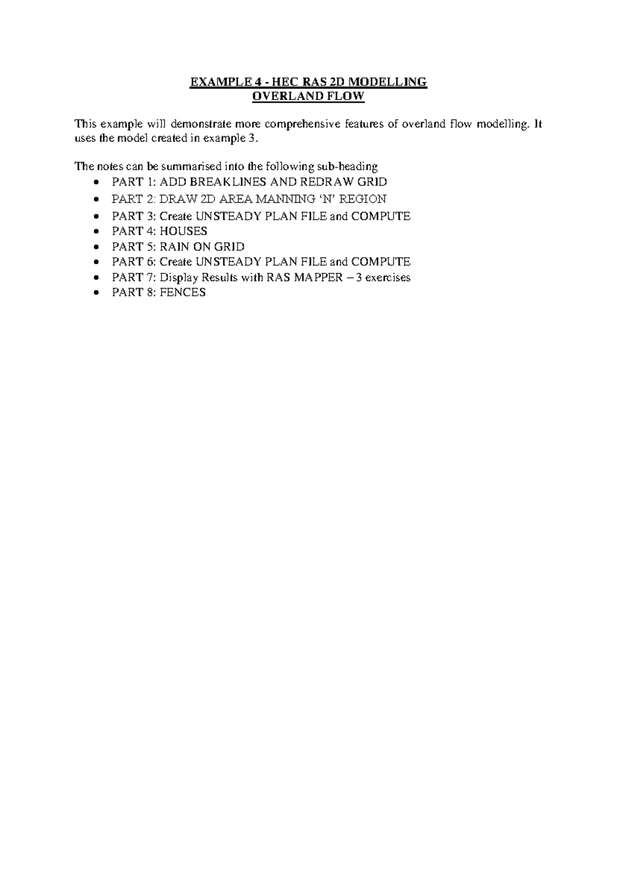 E4 HEC RAS 2D Modelling Wollongong Road House - EXAMPLE 4 - HEC RAS 2D ...