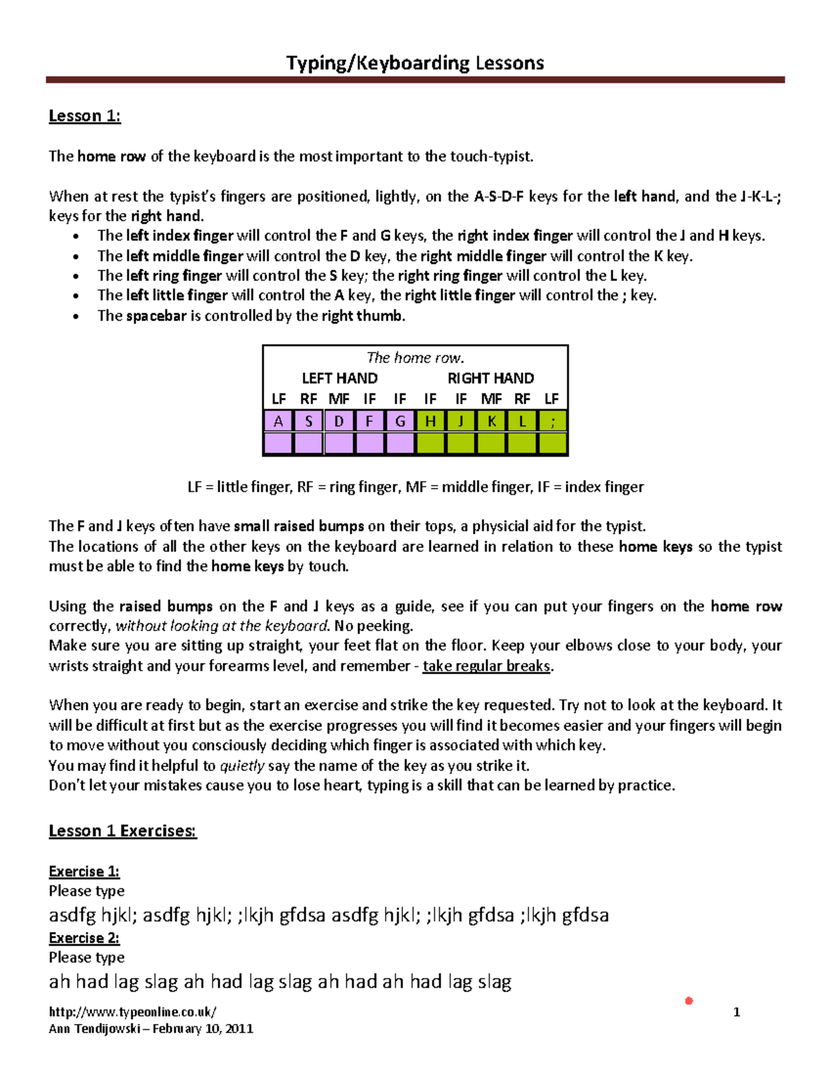 Typing Lessons Exercises: Mastering the Home Row and Beyond - Studocu